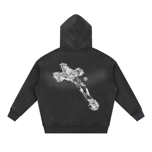 BLK CROSS HOODIE