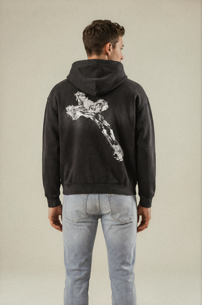 BLK CROSS HOODIE